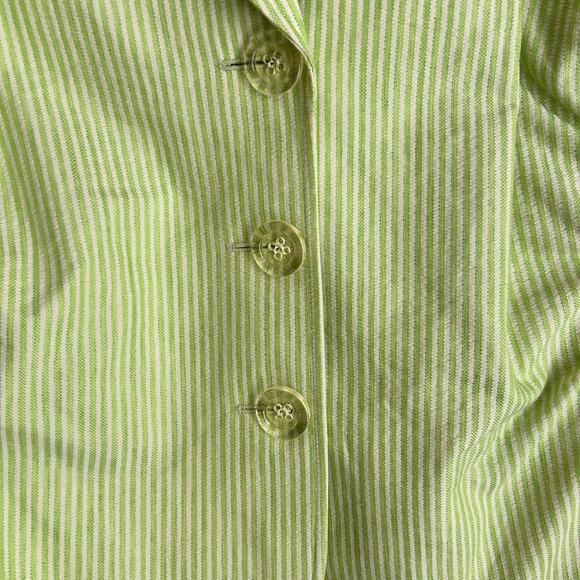 NWT Lafayette 148 Green Cotton Linen Seersucker Stripe Pleated Blazer Size 18 - Picture 3 of 4